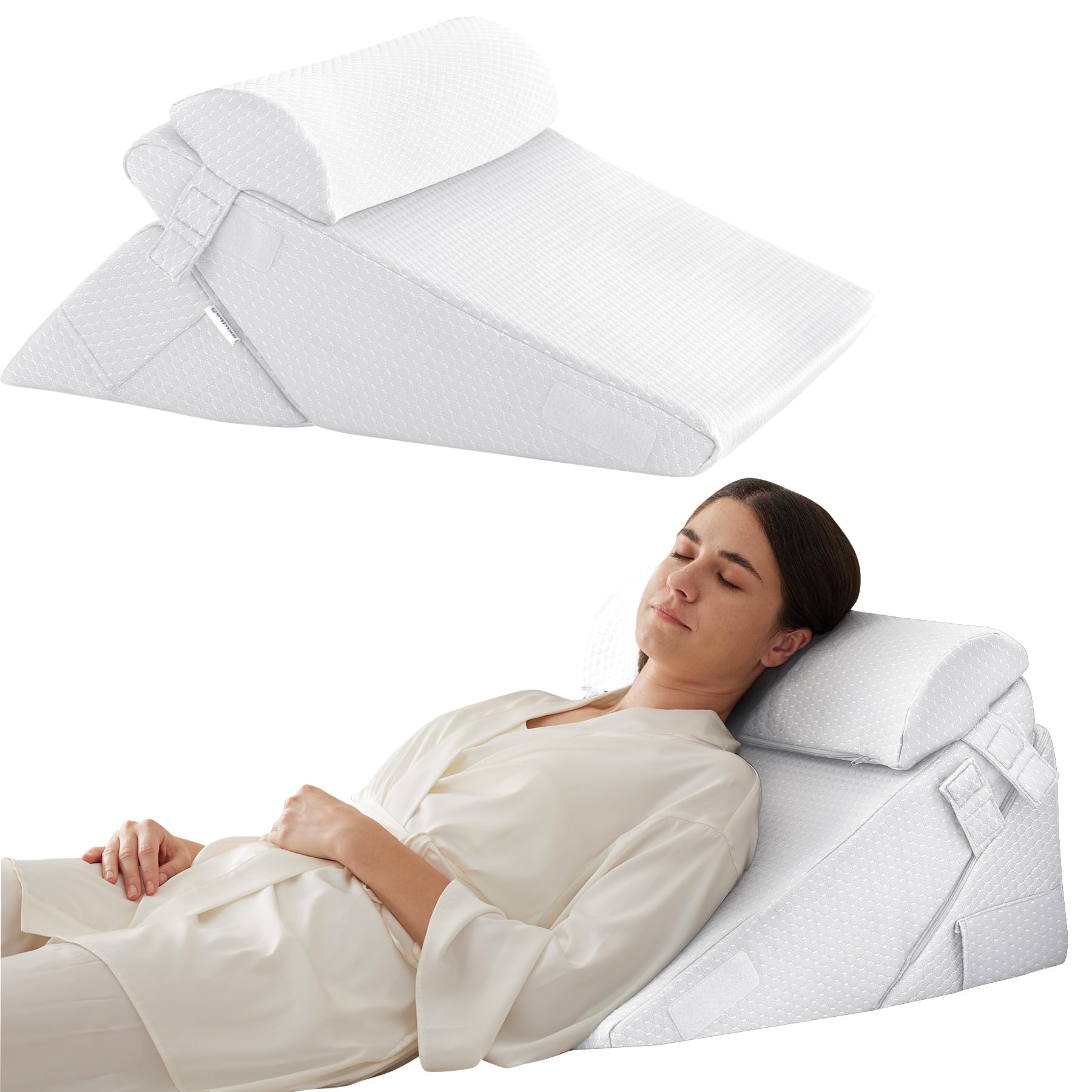 Bedluxe Wedge Pillow Headboard, 3PCS Orthopedic Bed Wedge Pillows Set for After Surgery, Adjustable Pillow Wedge for Acid Reflux&Back Pain Relief, Sleeping, Back Pillow for Bed Sitting Up, White/Grey Dormly