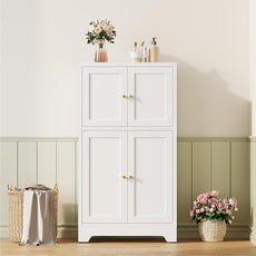 Metal Bathroom Storage Cabinet, Freestanding Storage Cabinets with 4 Doors and 2 Adjustable Shelves,White Metal Floor Cabinet for Restroom, Kitchen,Living Room,Hallway