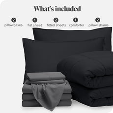 Bare Home Bed-in-A-Bag 7 Piece Comforter & Sheet Set - Full - Goose Down Alternative - Ultra-Soft 1800 Premium - Bedding Set (Full, Black/Grey)