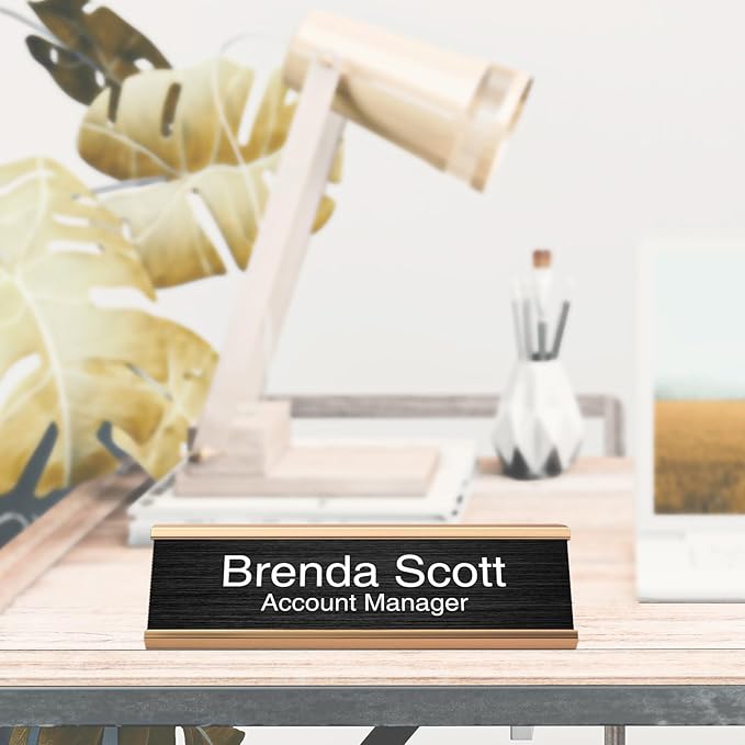 10 Pack 2" x 8" Aluminum Desk Name Plate Holder, Office Name Plate Holder for Desks, Desk Sign Holder for Office Conference, Meeting Room or Other Business Event (Rose Gold)