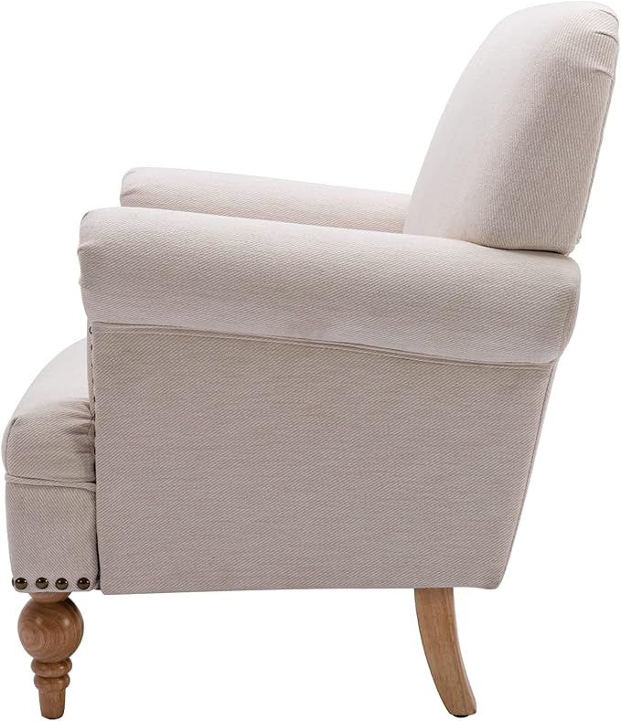 chairus Linen Accent Chair for Living Room Upholstered Mid Century Modern Single Sofa Chair with Solid Wood Legs Comfy Reading Chair Armchair for Bedroom/Office Room/Recption/Lounge, Cream