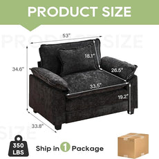 Modular Sectional Sofa, Comfy Cloud Couch Sectional Sofa, Chenille Sofa Sleeper Deep Seat Sofa with Throw Pillows for Living Room (Black, 53