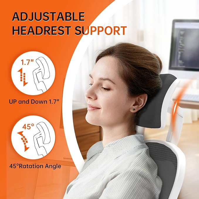 Office Chair Ergonomic Desk Chair, 330LBS Capacity, High Back Computer Chair for Long Hours Comfortable, Rolling Swivel Executive Task Chair for Home Office with Flip-up Armrests(White Black)
