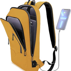 hk Backpack for Men Business Slim Backpack with USB Charger Computer Lightweight Anti-theft Travel (Yellow, 17.3 Inch)