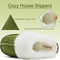 KuaiLu Womens Fluff Dual Memory Foam Slippers Ladies Cozy Arch Support Warm Scuff Slippers Slip on Comfy Winter House Shoes with Non-Slip Indoor Outdoor Hard Sole
