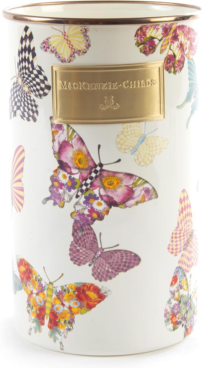 MACKENZIE-CHILDS Enamel Utensil Holder, Kitchen Utensil Holder for Countertop, Storage Caddy, Butterfly Garden