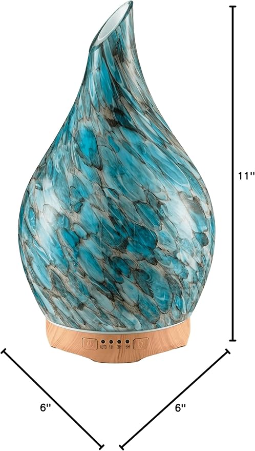 Porseme 280ml Essential Oil Diffuser Glass Color Changing Aroma Air Diffusers Aromatherapy Ultrasonic Cool Mist Humidifier 7 Running Hours Waterless Auto-Off for Sleeping Yoga Office Spa (Light Blue)