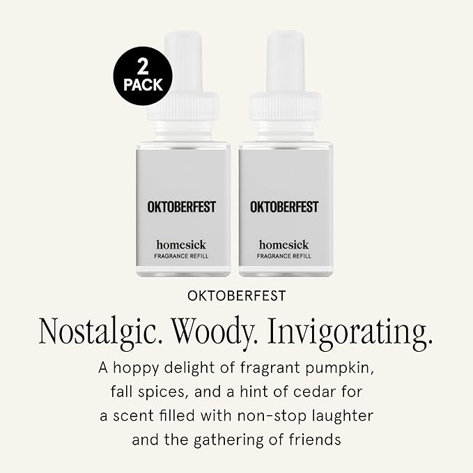 Pura & Homesick Home Scent Refill - Smart Home Air Diffuser - Up to 120-Hours of Luxury Fragrance per Refill - Home Essential - Clean & Safe Diffuser Fragrance - 2 Pack, Oktoberfest