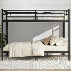 Queen Over Queen Bunk Bed, Metal Bunk Bed Frame Heavy Duty Bunk Beds Loft Bed Frame with Ladder and Guardrail Metal Slats No Box Spring Required for Adults Teens,Black