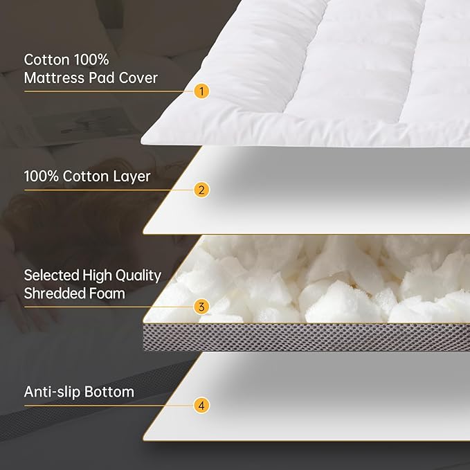 SAPHREAS 3 Inch Foam Mattress Topper King Size, Extra Soft Pillow Top Mattress Pad with Breathable Air Mesh Sides, Back Pain Relief, Fluffy Shredded Foam Filled
