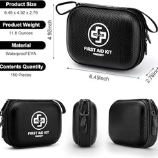 Mini First Aid Kit - 150 Piece Small Waterproof Hard Shell Medical Kit for Home, Car, Travel, Camping, Truck, Hiking, Sports, Office, Vehicle & Outdoor Emergencies (Black)