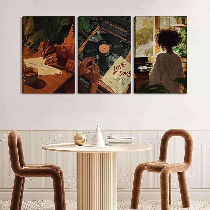 XLYFVLGF 3Pcs Black Women Canvas Wall Art African American Pictures Wall Decor Black Girl Painting Fashion Abstract Prints for Bedroom Bathroom Living Room Home Decoration 12x16in