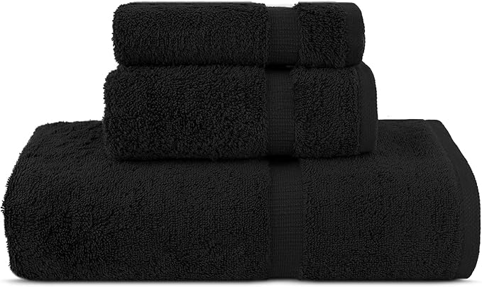 Chakir Turkish Linens | Hotel & Spa Quality 100% Cotton Premium Turkish Towels | Soft & Absorbent (3-Piece Towel Sets, Black)