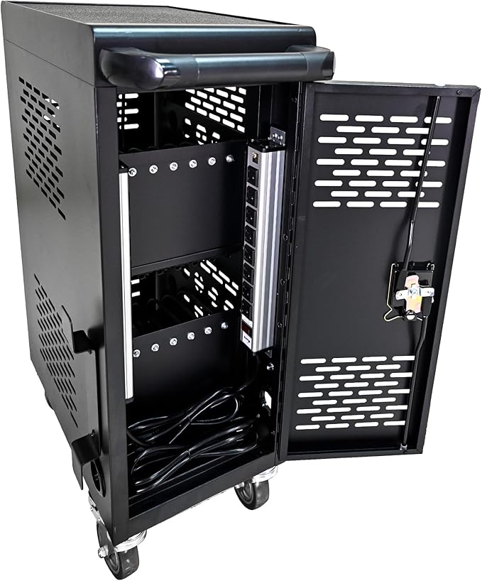 Laptop Charging Cart, Laptop Storage Cart with 16-Bay, Mobile Charging Cabinet for iPads up to 14", Chromebook Devices, Cord Management, Access Lock.School,Business.Black