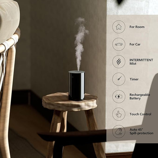 Airversa Waterless Essential Oil Diffuser Starter Kit with 2 x 30mL Fragrance Oil, Battery Operated Mini Scent Air Machine Portable Diffuser for Home Car Office Room, Black AN8 2Packs Kit