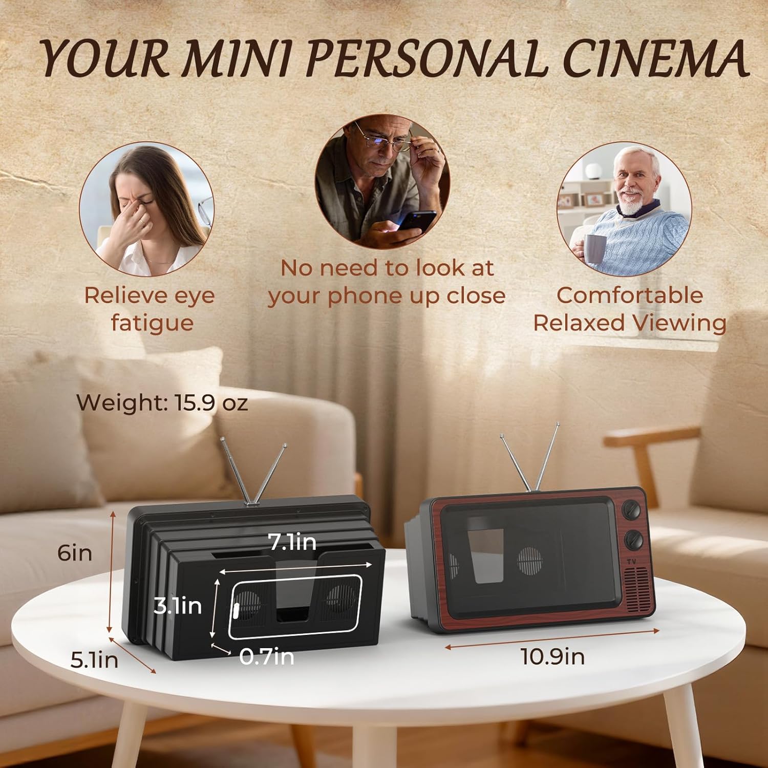 SEANCHEER Retro TV Phone Screen Magnifier – 12” Foldable Mini Cinema