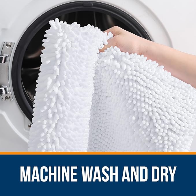 OLANLY Toilet Rugs U-Shaped 24x24, Extra Soft Absorbent Chenille Contour Bathroom Rugs for Toilet, Dry Quickly, Machine Washable, Non-Slip Bath Mat, White