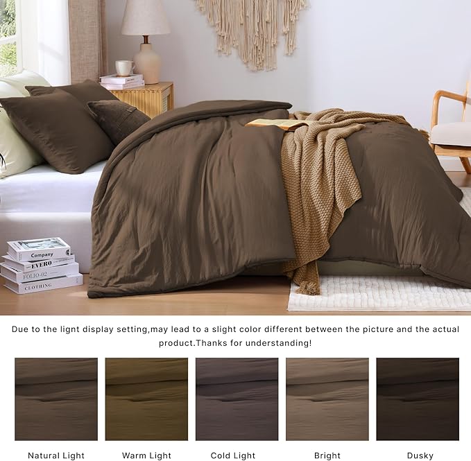 WRENSONGE Full Size Comforter Sets, 7 Pieces Chocolate Brown Bed in a Bag with Fitted Sheet, Flat Sheet, 2 Pillow Shams, 2 Pillowcases, Warm Bedding Sets for All Season