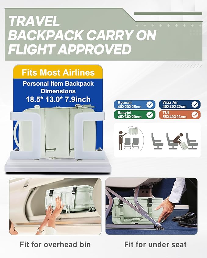 Vacuum Backpack Travel with Electric Vacpack Pump, Vacuum Compression Bags Travel Backpack for Women Men, Flight Approved Waterproof Carry on Backpacks Laptop Weekender Daypack, Large, Light Green
