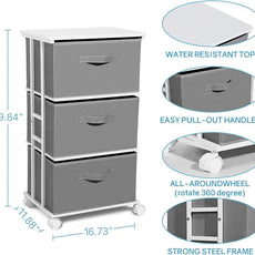MAX Houser Dresser Tower with 3 Drawers,Fabric Dresser Drawer Organizer Unit,Dresser Chest with Wood Top,Vertical Storage Dresser,Small Dresser for Bedroom,Office-Dark Grey