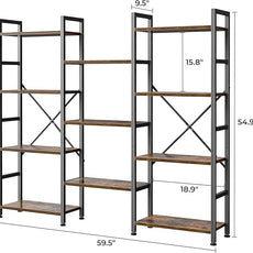 SUPERJARE Triple 4 Tier Bookshelf, Bookcase with 11 Open Display Shelves, Wide Book Shelf Book Case for Home & Office, Rustic Brown