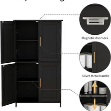 Bathroom Storage Floor Cabinet Freestanding Organizer with Adjustable Shelves for Bathroom Laundry Room,4 Doors