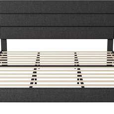 Allewie King Bed Frame Platform Bed with Fabric Upholstered Headboard and Wooden Slats Support, Fully Upholstered Mattress Foundation/No Box Spring Needed/Easy Assembly, Dark Grey