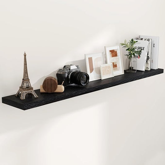 Fun Memories 72 Inch Floating Shelves for Wall, 72x9.3 Large Floating Shelf for Bedroom, Kitchen, Bathroom, Wall Mounted Rustic Wood Shelves with Invisible Bracket for Books, Decor, Black