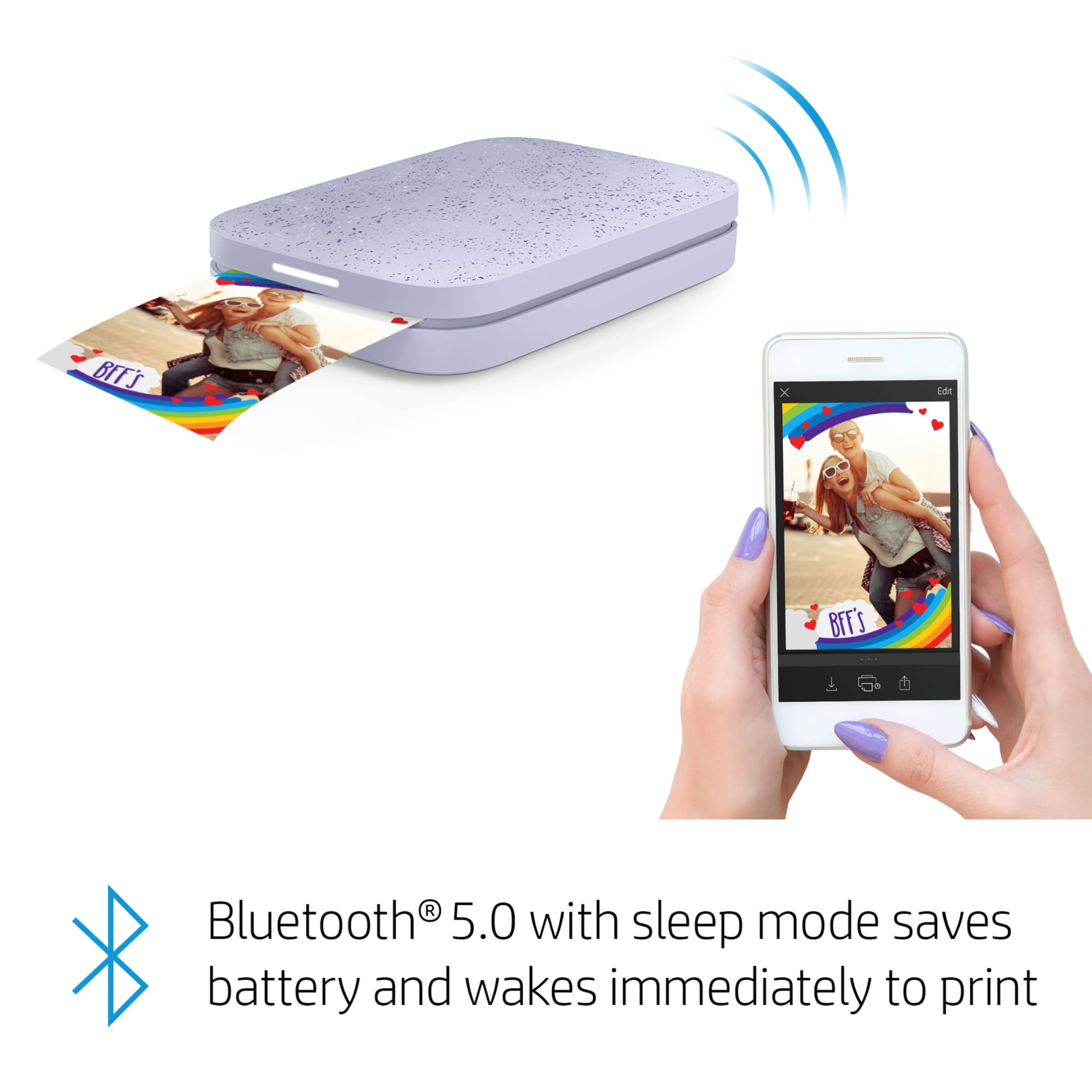 HP Sprocket Portable 2x3 Instant Photo Printer (Lilac) Print Pictures on Zink Sticky-Backed Paper from Your iOS & Android Device.