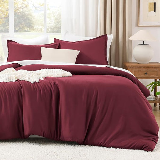 Litanika Comforter Set, Lightweight Solid Bedding Comforter Set, Fluffy Down Alternative Bed Set, Burgundy, Queen
