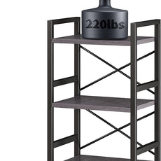 Homeiju Bookshelf, 3 Tier Industrial Bookcase, Metal Small Bookcase, Rustic Etagere Book Shelf Storage Organizer for Living Room, Bedroom, and Home Office(Grey) Patent Pending D29873033