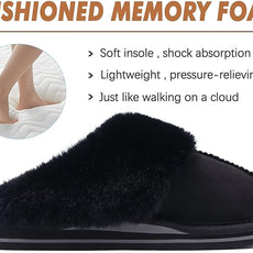 KuaiLu Womens Fluff Dual Memory Foam Slippers Ladies Cozy Arch Support Warm Scuff Slippers Slip on Comfy Winter House Shoes with Non-Slip Indoor Outdoor Hard Sole