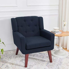 Accent Chairs Set of 2, Button-Tufted Upholstered Living Room Chairs Set of 2, Comfy Reading Chair Mid Century Modern Chairs with Linen Fabric Lounge Arm Chairs for Bedroom (Navy Blue)