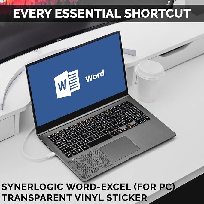 Synerlogic (2pcs) Word/Excel Windows Shortcut Sticker | Reference Guide Keyboard Shortcuts | Work from Home Essentials | Excel Shortcuts Cheat Sheet Laminated Vinyl (Clear/Small/2)