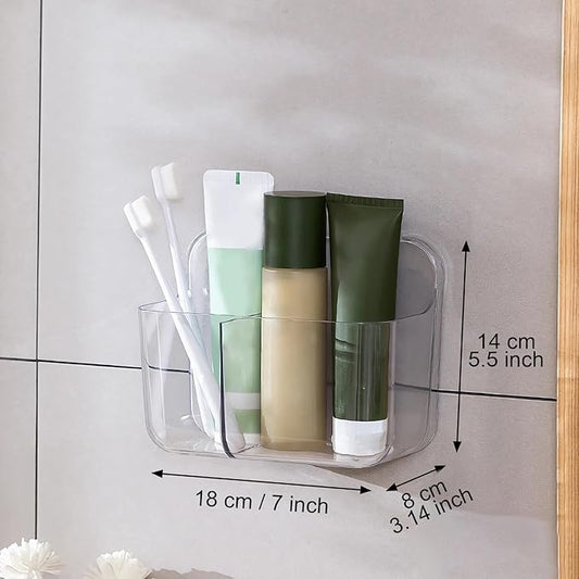Diesisa Acrylic Wall Mount Organizer, Self Adhesive Organizer for Wall, Cabinet Door Organizer, No Drilling Hang Walls, with 2 Compartments, for Bathroom, Pantry, Kitchen, Utility Room