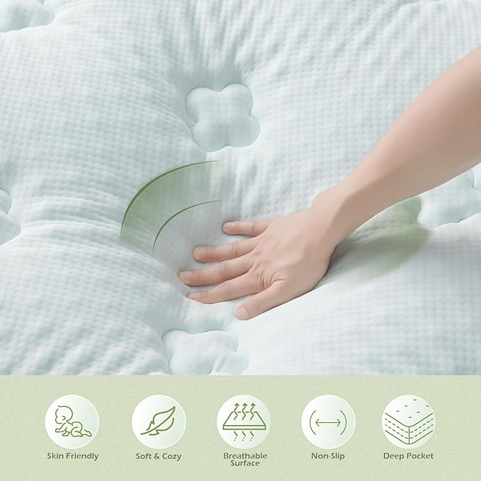Hansleep Memory Foam Mattress Topper Queen Viscose Derived from Bamboo, Pillow Top Mattress Topper Queen with Deep Pocket, Breathable Mattress Pad for Back Pain Relief, 60" x80", White