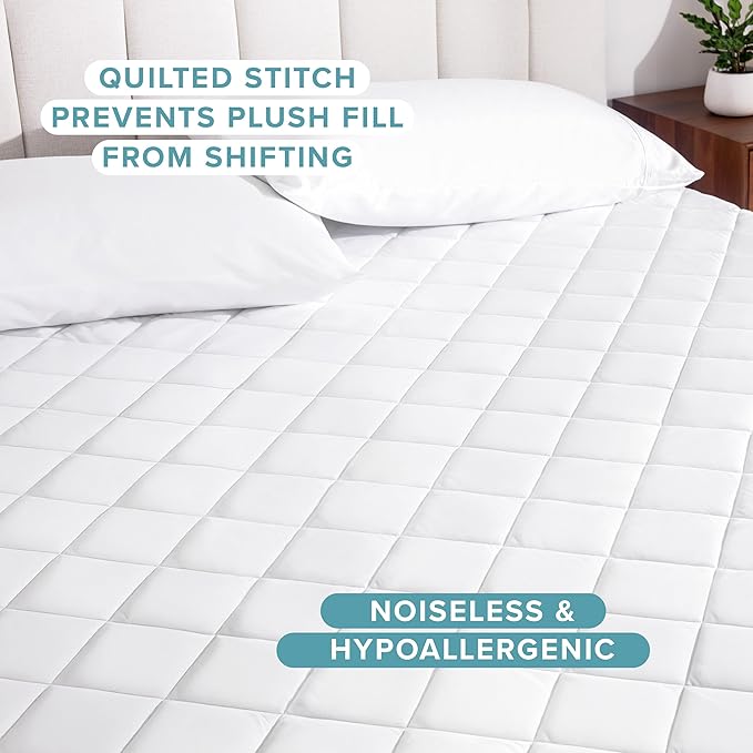 Bare Home Quilted Fitted Mattress Pad (Twin) - Cooling Mattress Cover - Easily Washable - Elastic Fitted Cover for Mattress - Stretch-to-Fit up to 15 Inches Deep (Twin)