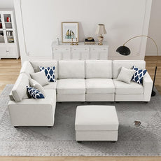Legend Vansen Modular Sectional Sofa U Shaped Couch with Ottoman Modern Reversible Corner Sectional Couch for Living Room (Cream, U Shaped Sofa-1)