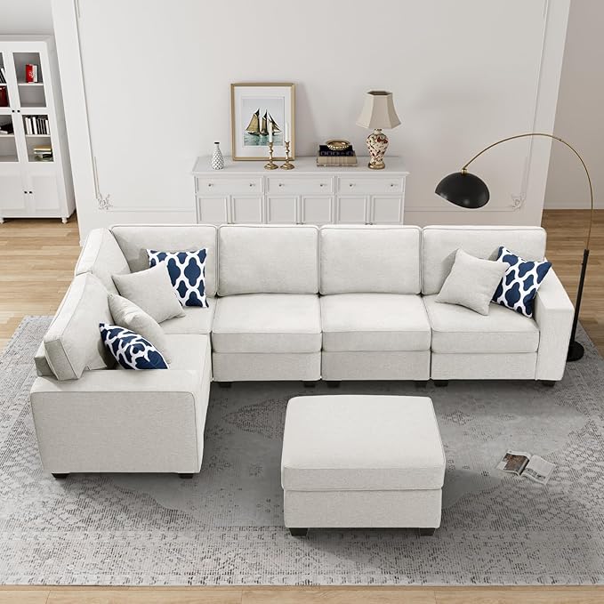Legend Vansen Modular Sectional Sofa U Shaped Couch with Ottoman Modern Reversible Corner Sectional Couch for Living Room (Cream, U Shaped Sofa-1)