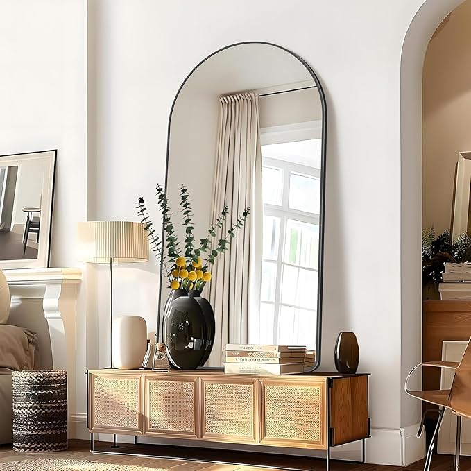 GLASHOM Arched Bathroom Mirror, 55"x30" Black Arched Mirror for Bathroom, Wall Mounted Mirror, Black Vanity Wall Mirror Metal Frame for Bedroom, Entryway, Living Room, Vertically Hanging