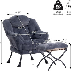 HollyHOME Lazy Chair with Foldable Ottoman, Accent Comfy Lounge Armchair and Folding Footrest Stool, Leisure Sofa Reading Chair and Footstool for Living Room, Bedroom, Dorm,Faux Fur Navy Blue