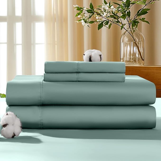LBRO2M 100% Cotton Sheets Set Deep Pocket 19", 1000 Thread Count California King Size 4 Piece Bed Sheet Sets Soft Comfortable Bedding All Season (California King, Sage Green) LBRO2MBedding