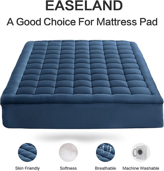 EASELAND Queen Size Mattress Pad Pillow Top Mattress Cover Quilted Fitted Mattress Protector 8-21" Deep Pocket Cooling Mattress Topper (60x80 Inches, Dark Blue)