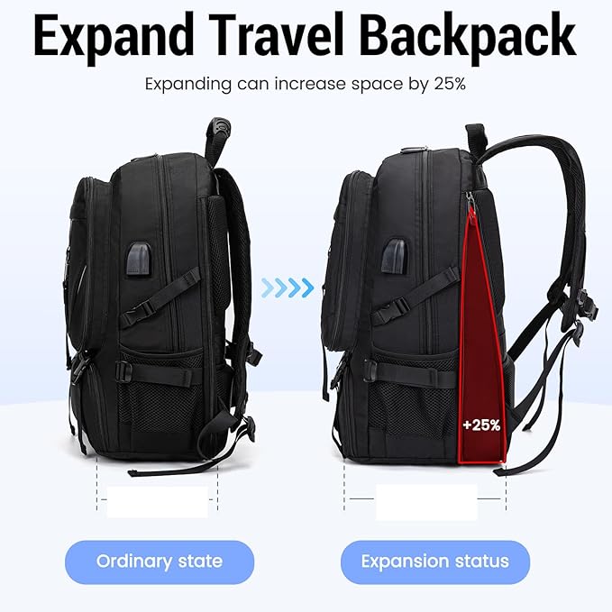 Men's Women's with Usb Port 50l Travel Backpack, Large Carry-On Backpacks，Expandable Oversized Laptop Bag Works