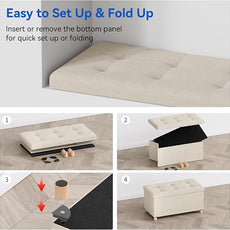 BRIAN & DANY 30 Inches Folding Storage Ottoman Bench, Ottoman with Storage Bench for Bedroom, Living Room, Entryway, Foot Rest with Legs, Beige