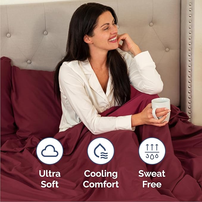Queen 6 Piece Sheet Set - Cooling & Breathable Bed Sheets - Hotel Luxury Bed Sheets for Women, Men, Kids & Teens - Bedding with Deep Pockets & Easy Fit - Soft and Wrinkle Free - Queen Burgundy Sheets