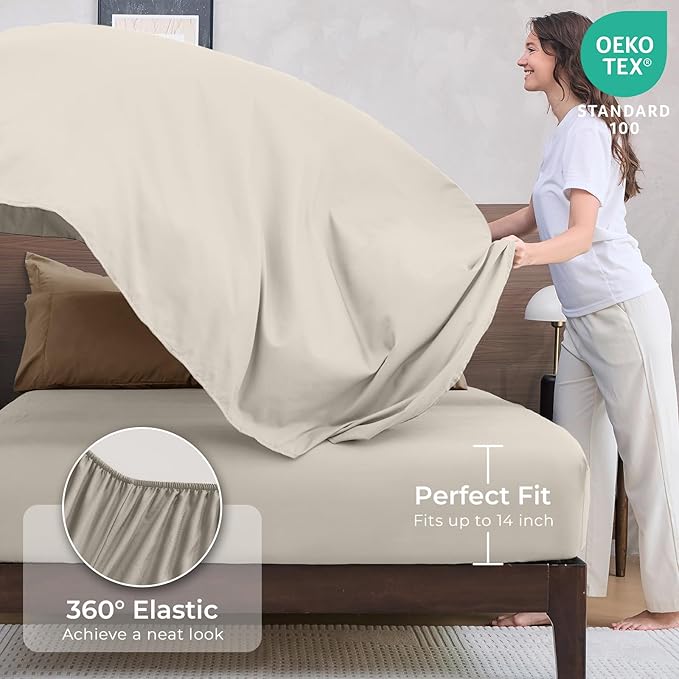 HEVUMYI Khaki & Linen Twin-XL Comforter Set - 5-Piece All Season Bed in a Bag Twin-XL, Ultra Soft Bedding Set with Comforter, Flat Sheet, Fitted Sheet, Pillowcases, Pillow Shams
