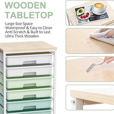 Rolling Storage Utility Cart Organizers with 8 Drawers and Wooden Tabletop for Living Room,Office,Classroom,Craft Room,Bedroom,Dorm,Green