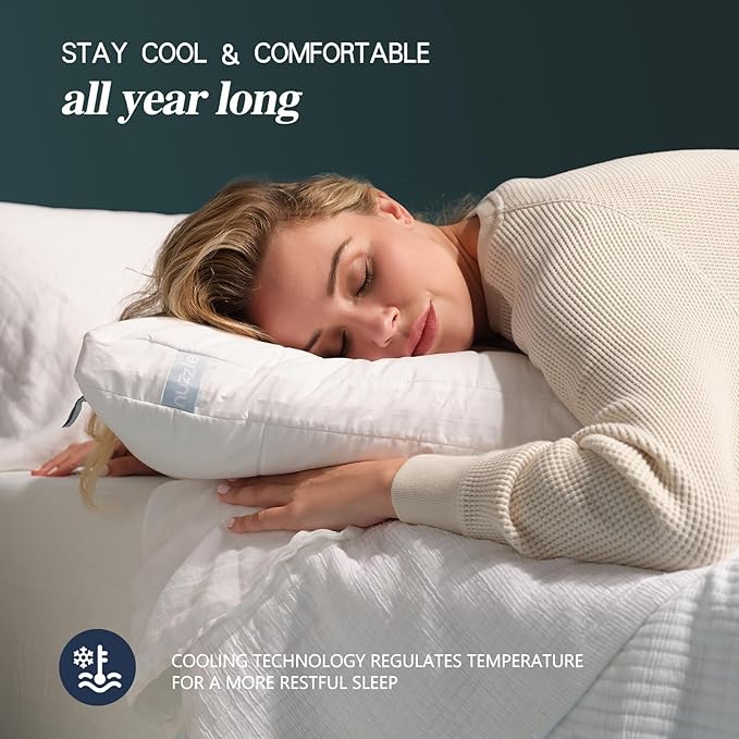 Nuzzle Cooling Adjustable Pillow for Side Sleepers, Luxury Standard Size Set of 4 Bed Pillow Hotel Collection - Best Adjust Height Soft Firm Pillow for Back, Stomach or Side Sleepers - Home Gifts