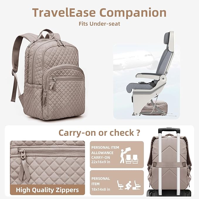 Backpack for Women,College Backpack,Quilted Casual Daypack,Waterproof Bookbag for 17Inch Laptop